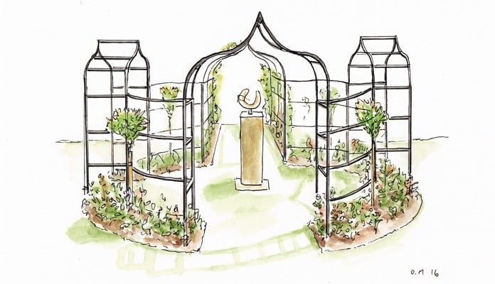 Ogee Arches, Curved Fence and Pergola Illustration