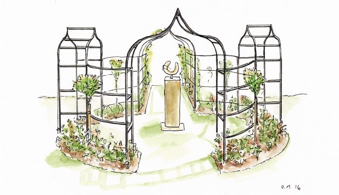 Ogee Arches, Curved Fence and Pergola Illustration Ogee Arches, Curved Fence and Pergola Illustration
