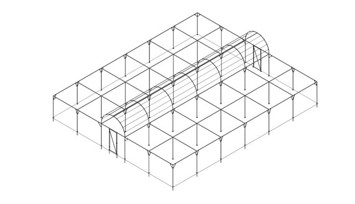 Roman Arch Fruit Cage with Flat Roof Extension Design