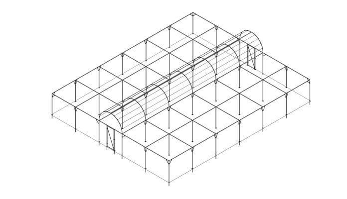 Roman Arch Fruit Cage with Flat Roof Extension Design Roman Arch Fruit Cage with Flat Roof Extension Design