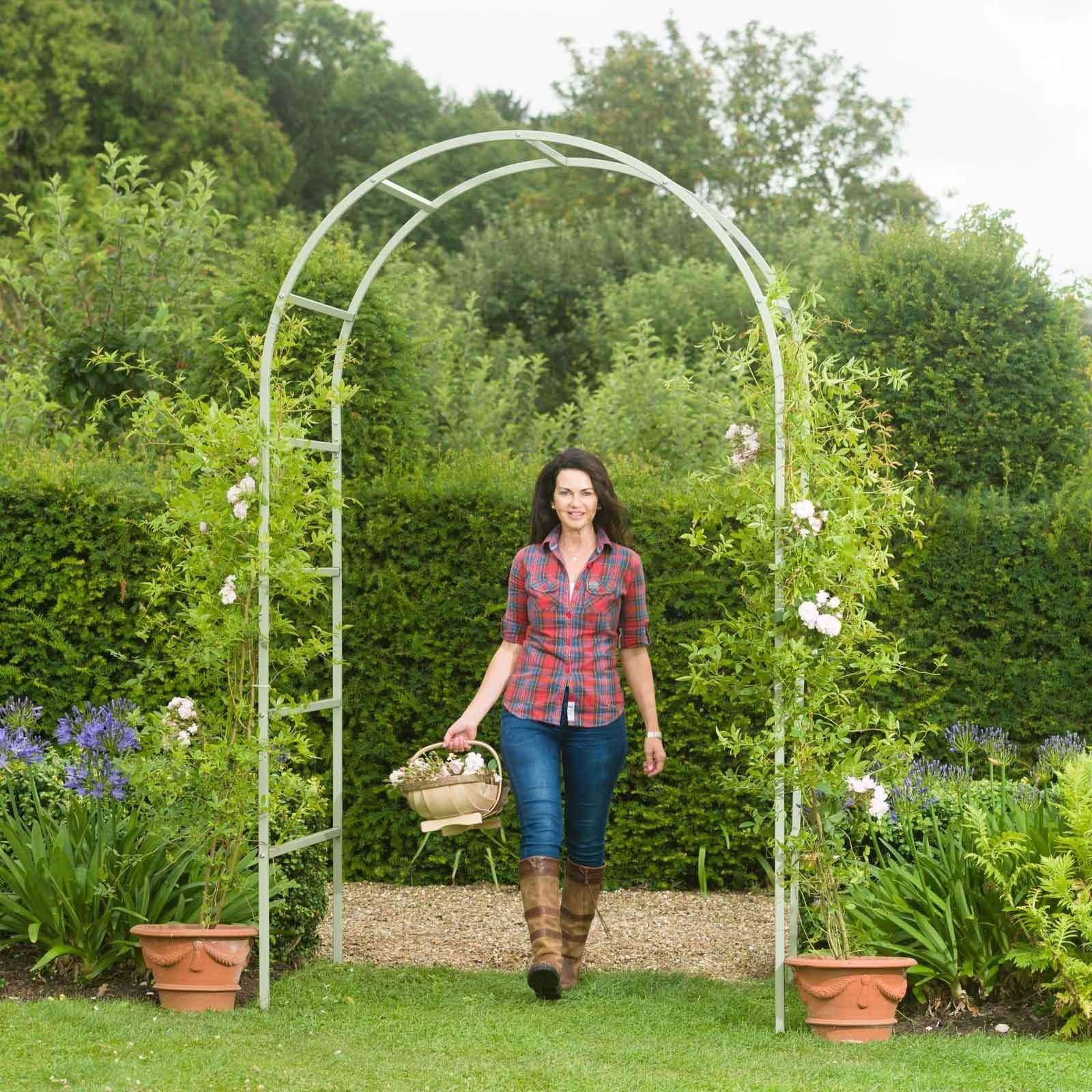 Green Traditional Roman Garden Arch -  Powder Coated Steel - 10 year guarantee - Harrod Horticultural