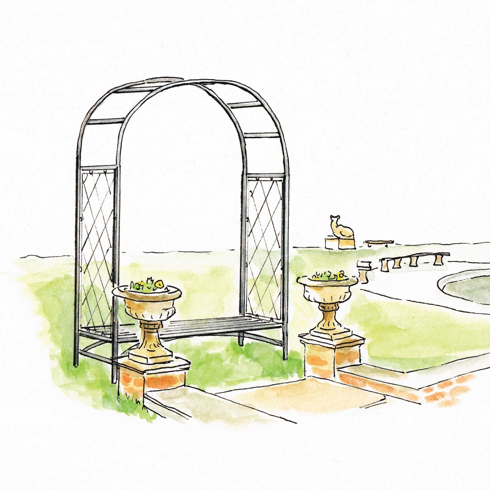 Roman Half Lattice Arch with Bench - Harrod Horticultural