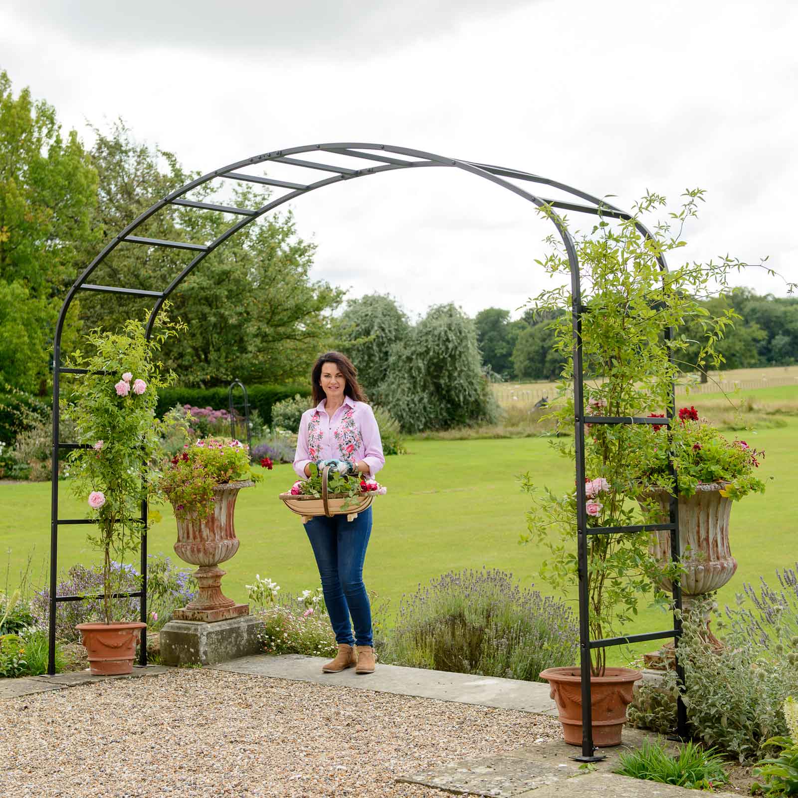 Black Traditional Ellipse Garden Arch -  Powder Coated Steel - 10 year guarantee - Harrod Horticultural