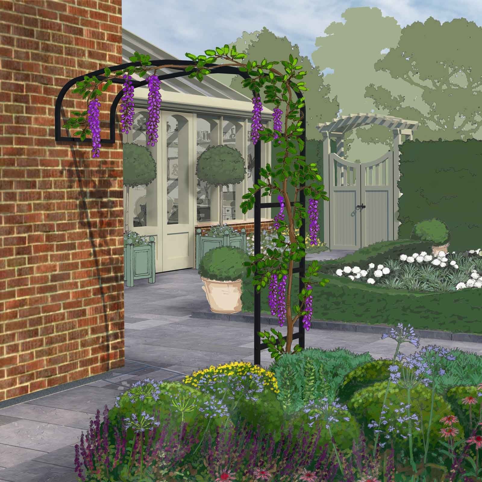 Black Traditional Ellipse Wall Mounted Arch -  Powder Coated Steel - 10 year guarantee - Harrod Horticultural
