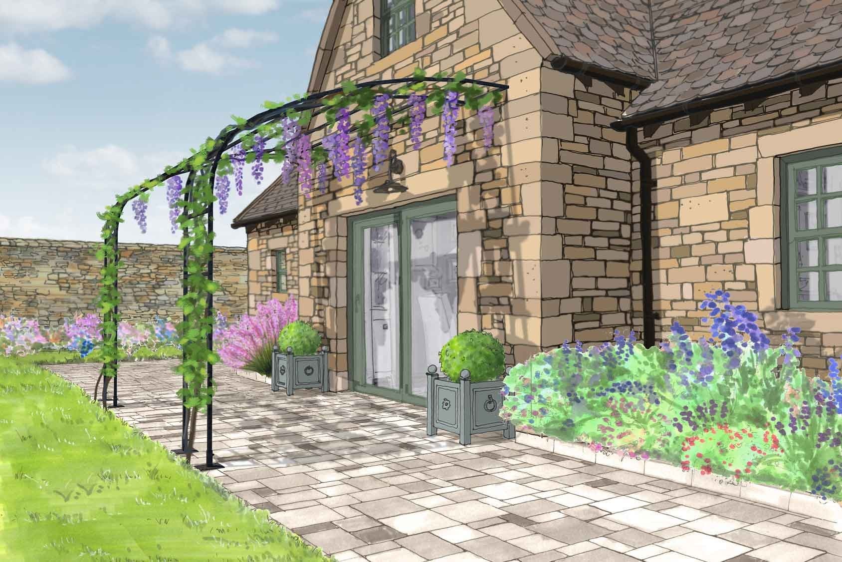Half Ellipse Lean-to Patio Pergola at Harrod Horticultural