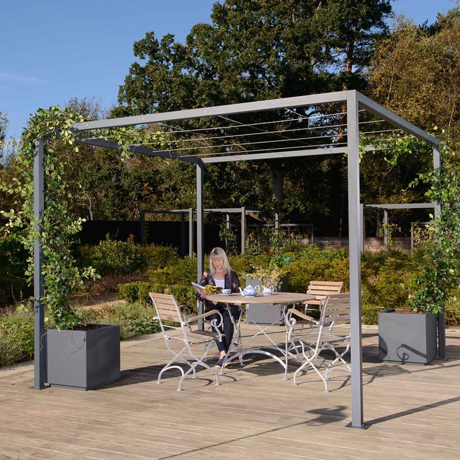 Harrod Modern Pergola With Wire Grid Roof Harrod Horticultural Harrod Modern Pergola With Wire Grid Roof Harrod Horticultural