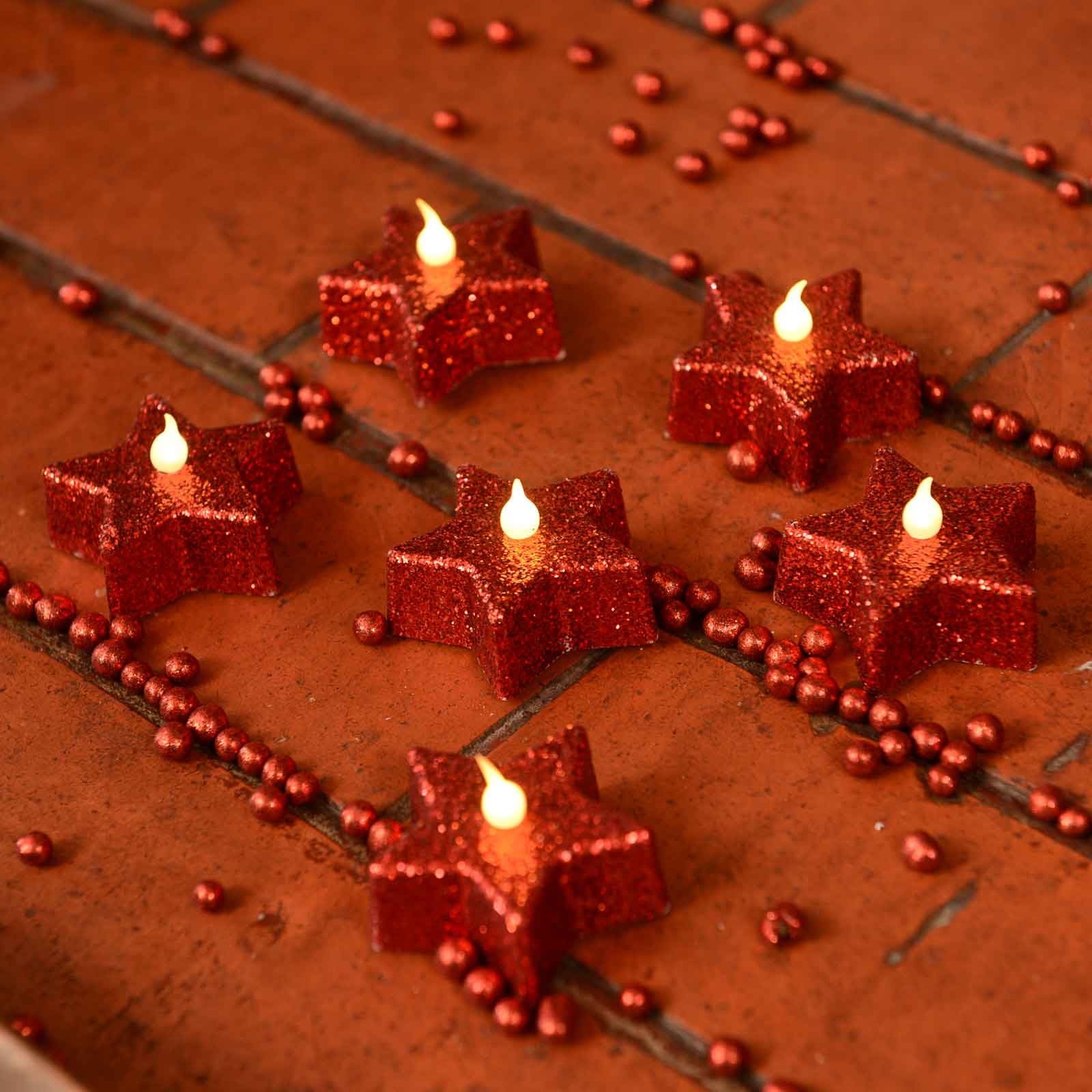 Star LED Glitter Tea Lights (Set of 6) Harrod Horticultural