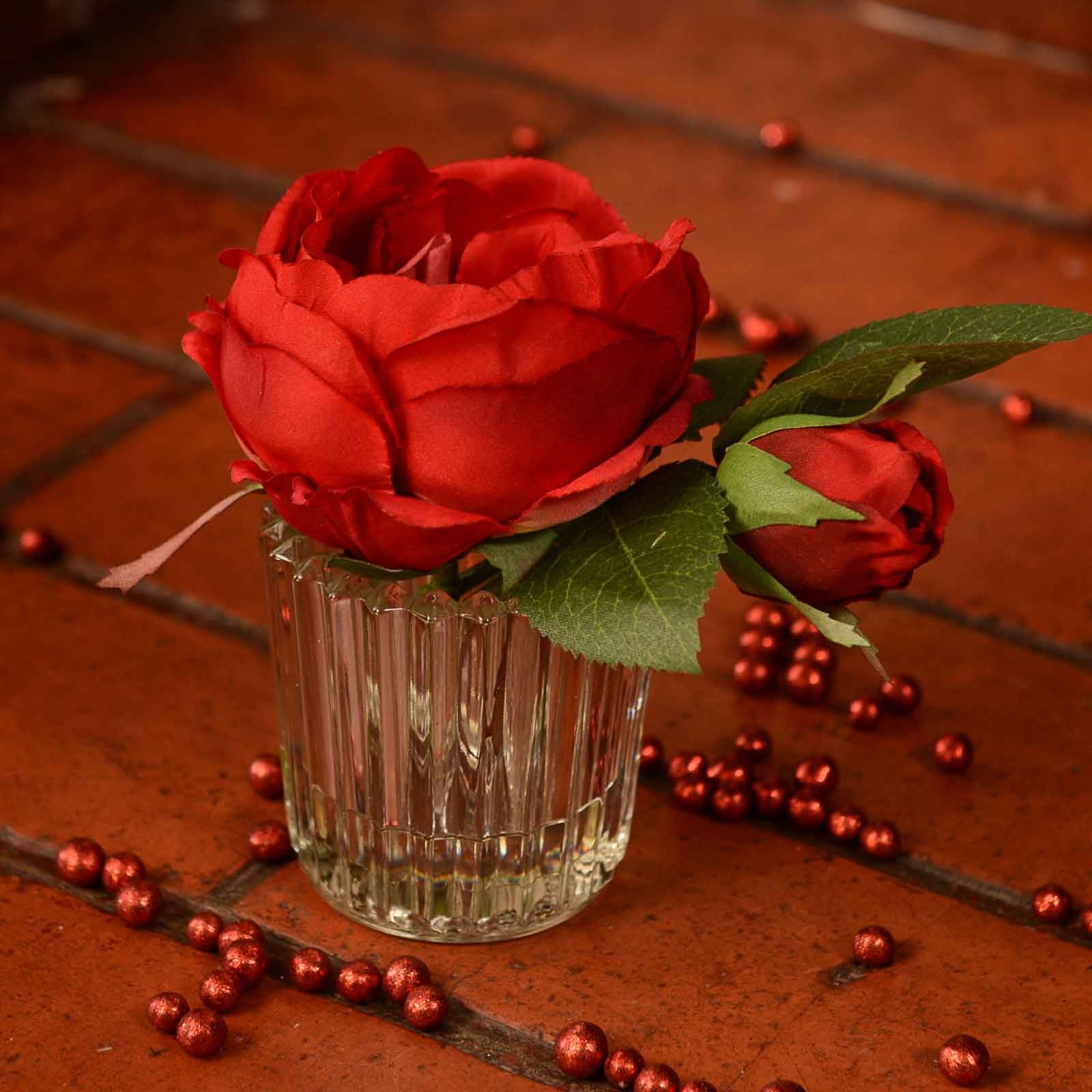 Red Rose Stem in Small Vase by Sia - Harrod Horticultural
