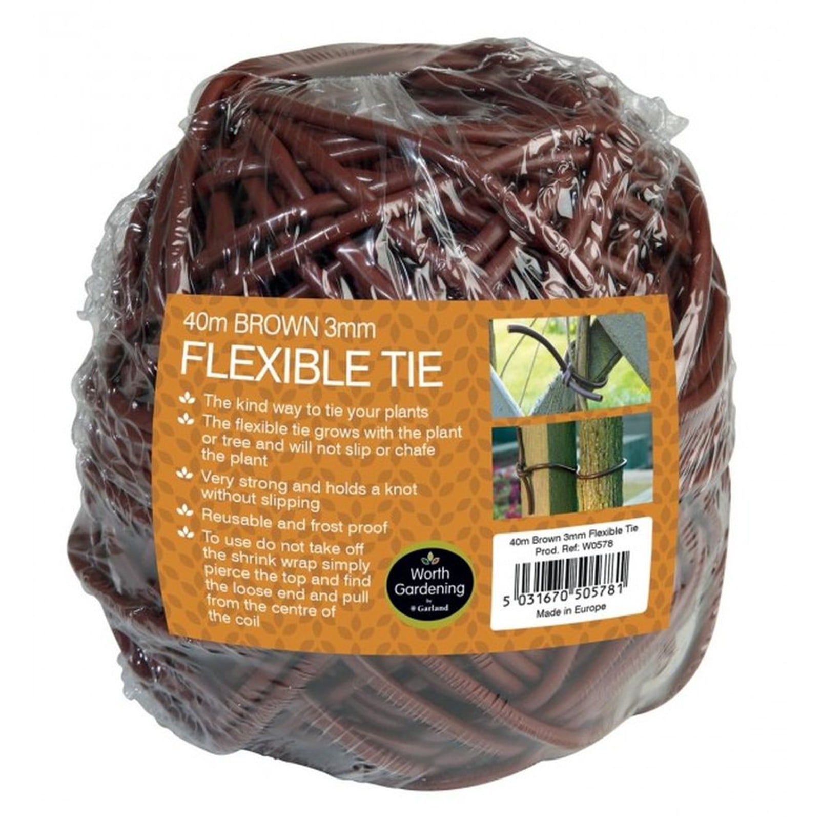 Garland 40m Flexible Tie 3mm (Brown)