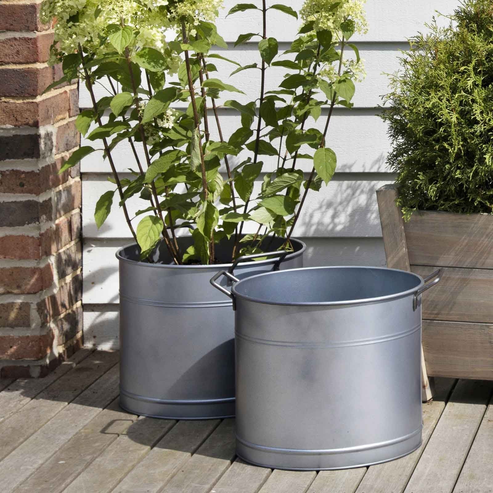 Round Galvanised Steel Planters Set of 2