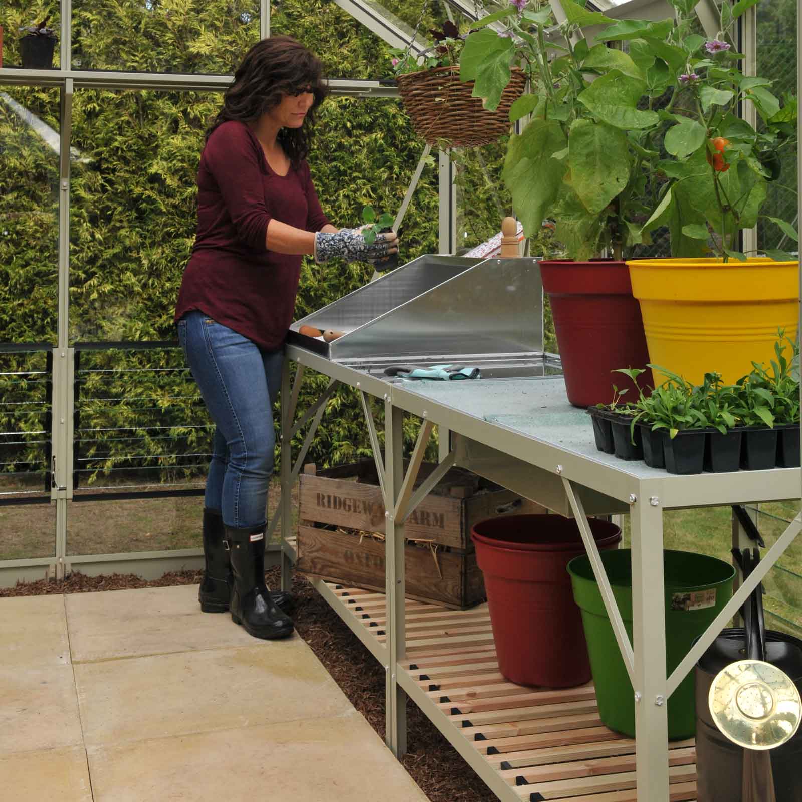 Freestanding Greenhouse Staging Antique Ivory Harrod Horticultural