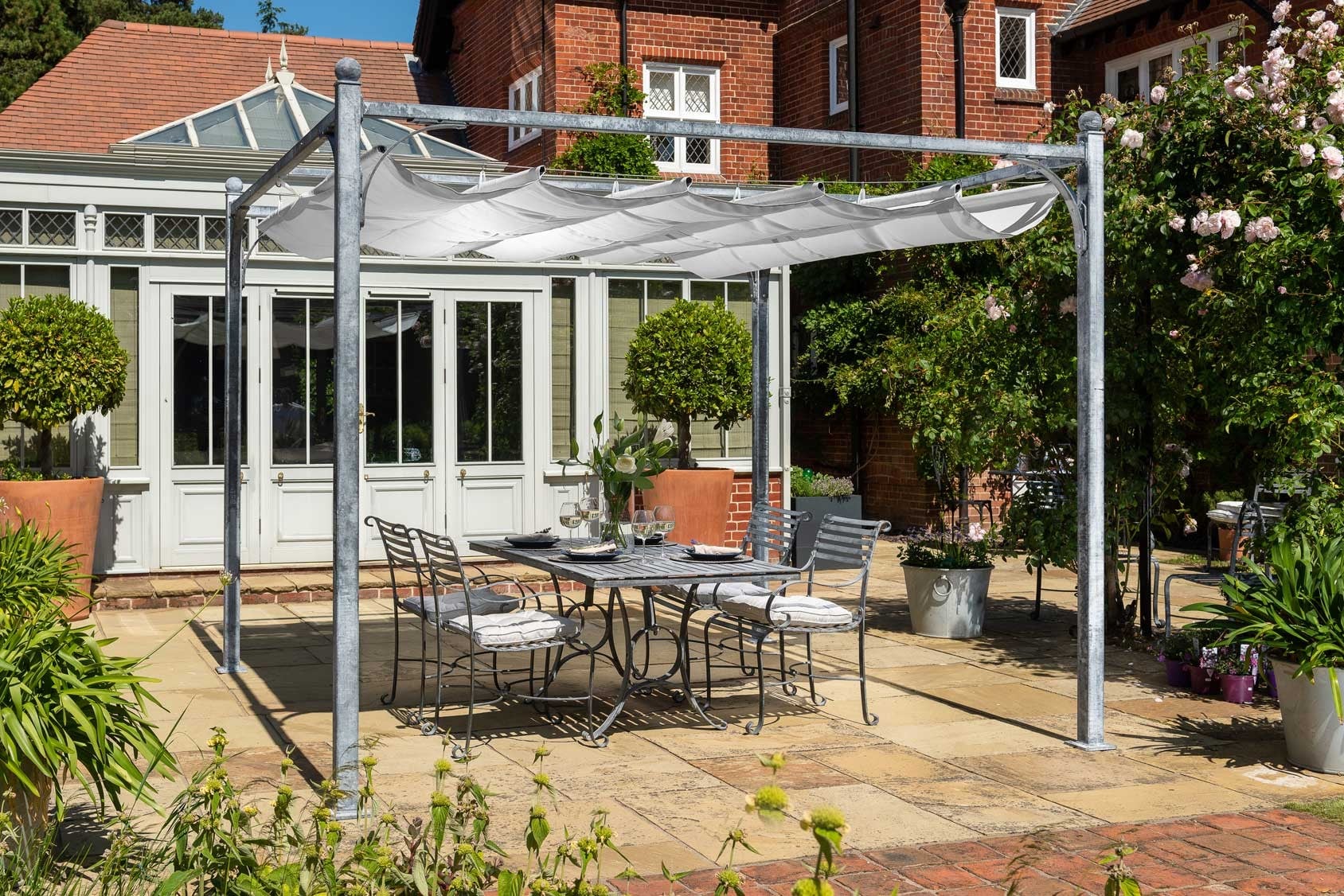 Traditional Pergola with Awning or Wire Grid Roof - The Southwold Collection by Harrod Horticultural